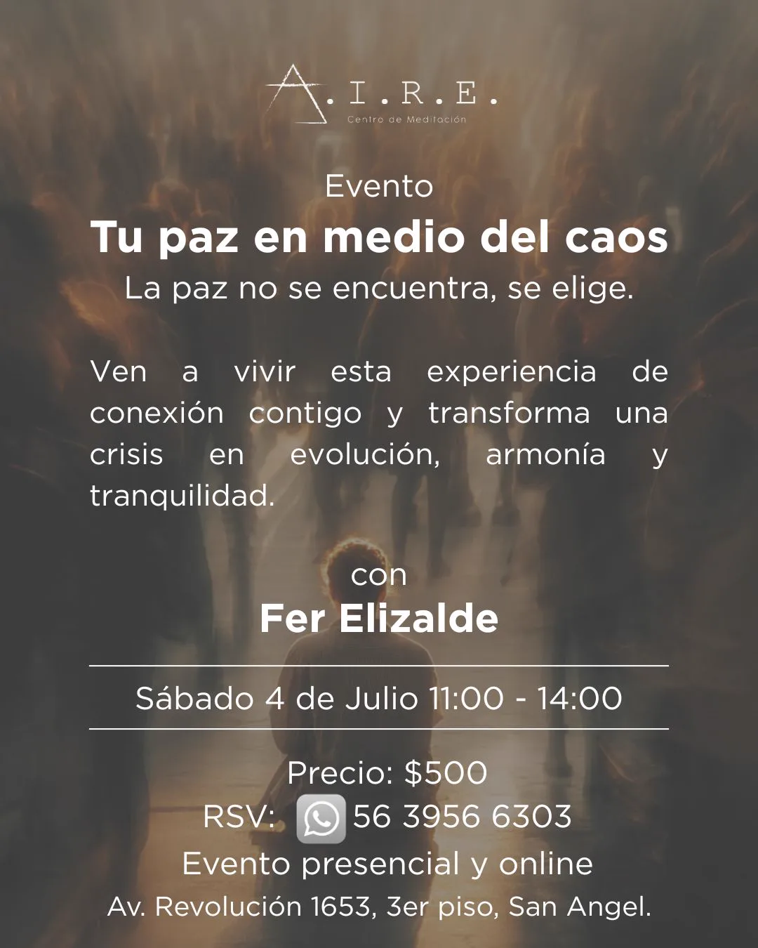 Flyer del evento Tu paz en medio del caos con Fer Elizalde